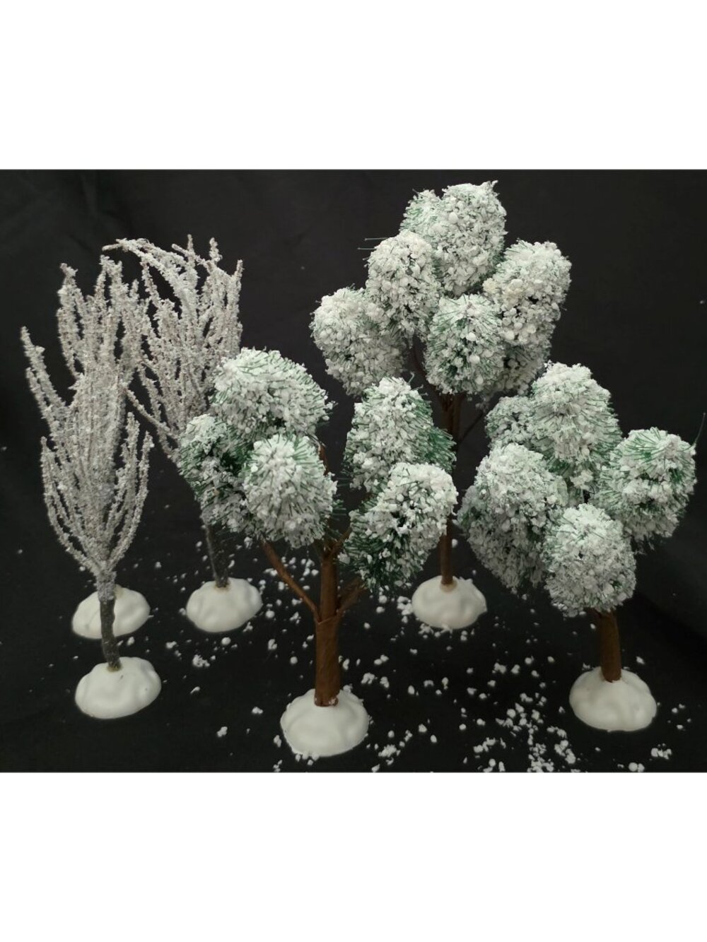 Set of 6 Christmas Village Landscape TREES snowy pine & frosty branches 7" 6" 5"